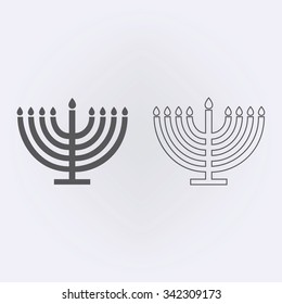Menorah outline symbol . Vector illustration