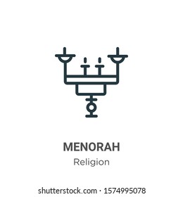Menorah outline vector icon. Thin line black menorah icon, flat vector simple element illustration from editable religion concept isolated on white background