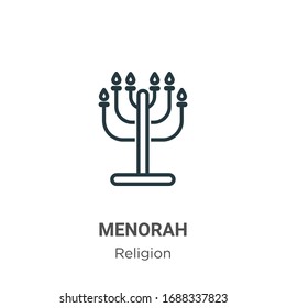 Menorah outline vector icon. Thin line black menorah icon, flat vector simple element illustration from editable religion concept isolated stroke on white background
