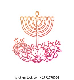 Menorah Rose Flower with Vintage Candle Design. Religion Floral frame ornament vector style. Decoration Design Wreath illustration.