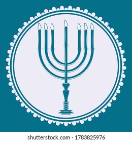 Menorah - round openwork icon - vector. Rosh Hashanah, Jewish New Year, Yom Kippur