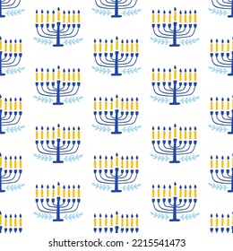 Menorah seamless pattern. Jewish traditional symbol Repeating endless background. Hanukkah Vector illustration texture print.