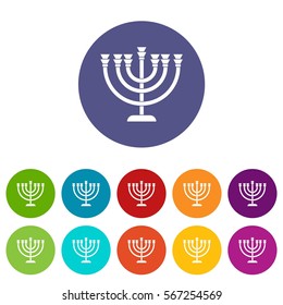 Menorah set icons in different colors isolated on white background