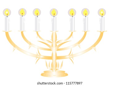 Menorah Seven Lit Candles Described Bible: vector de stock (libre de