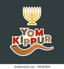 menorah and shofar horn for yom kippur of israel new year in rosh hashanah