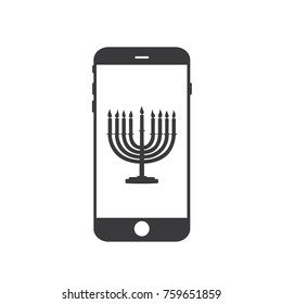 Menorah in a smartphone, vector illustration design. Christmas collection.