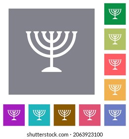 Menorah solid flat icons on simple color square backgrounds