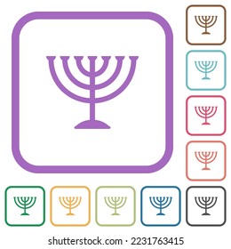 Menorah solid simple icons in color rounded square frames on white background