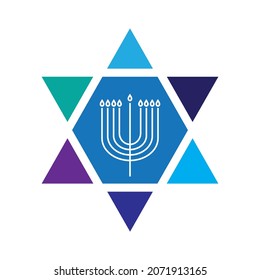 Menorah in Star of David for the Hanukkah icon. by illustration