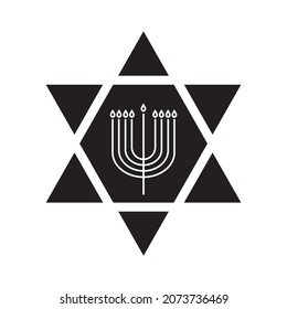 Menorah in Star of David for the Hanukkah icon. Vector illustration	