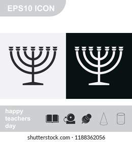 Menorah symbol flat black and white vector icon.