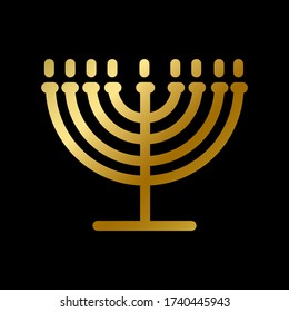 Menorah symbol isolated. Judaism religious golden sign on white background vector design illustration. Shiny jewish biblical candles light. Religion and belief concept