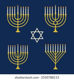 The Menorah is a symbol of the Jewish holiday of Hanukkah. A traditional candlestick with burning candles. Vector illustration