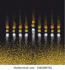 Menorah symbolic illustration with candle lights. Jewish candle holder. Festival of lights conceptual image. Golden light effect.