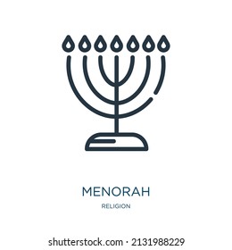 menorah thin line icon. hanukkah, holiday linear icons from religion concept isolated outline sign. Vector illustration symbol element for web design and apps.