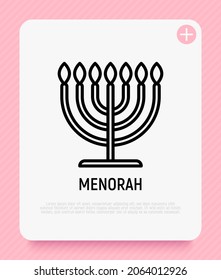 Menorah thin line icon. Modern vector illustration of candlestick.