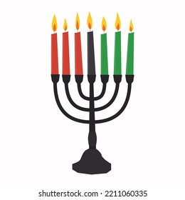 Menorah with traditional colored candles - black, green, red. Seven Kwanzaa kinara candles.  Simple vector illustration