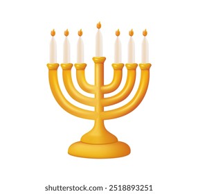 Menorá Vela judía tradicional Judaísmo Icono nacional en estilo realista de dibujos animados 3D. Ilustración vectorial de iconos de Menorah. Feliz Janucá, fondo judío del festival de luces para el concepto de saludo