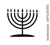 Menorah vector black and white image, happy hanukkah judaism religious holiday hebrew celebration, candelabrum with candles. Hebrew lampstand isolated on white background. Jewish holiday. 