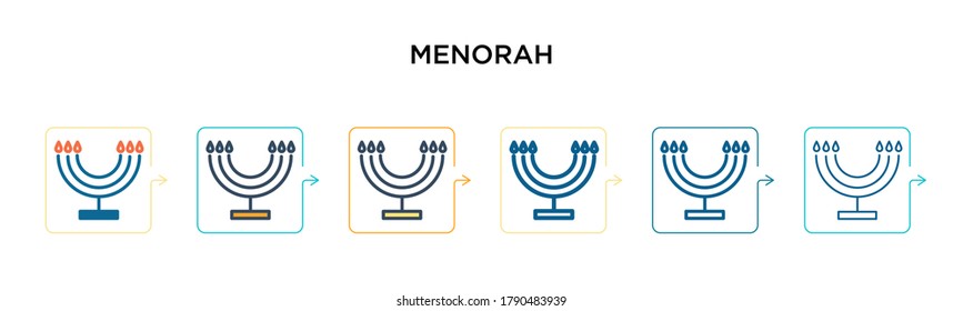 Menorah vector icon in 6 different modern styles. Black, two colored menorah icons designed in filled, outline, line and stroke style. Vector illustration can be used for web, mobile, ui