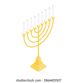 Menorah Vektorsymbol. Candelstick für Hanuka, glückliches neues Jahressymbol. Bibelkronleuchter. Isometrische Sicht