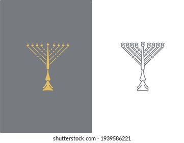 Menorah-Vektorsymbol auf einfarbigem Hintergrund und Umriss auf weißgrauem Hintergrund