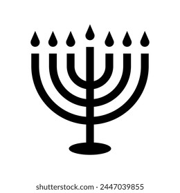 Menorah vector icon. Judaism traditional candle silhouette. Israel jewish religion black simple illustration. Candelabrum sign isolated.