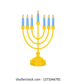 Menorah vector icon. Menorah - Traditional seven-branched Jewish candlestick for Hanukkah design. Isolated on white background. Vector illustration.