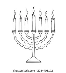 Menorah vector illustration. Candle holder ink drawing.