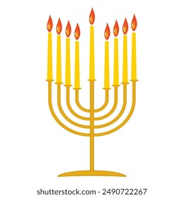 Menorah vector illustration, happy hanukkah judaism religious holiday hebrew celebration, candelabrum with candles. Hebrew lampstand isolated on white background. Jewish holiday. 