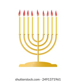 Menorah vector illustration, happy hanukkah judaism religious holiday hebrew celebration, candelabrum with candles. Hebrew lampstand isolated on white background. Jewish holiday.