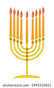 Menorah vector illustration, happy hanukkah judaism religious holiday hebrew celebration, candelabrum with candles. Hebrew lampstand isolated on white background. Jewish holiday.