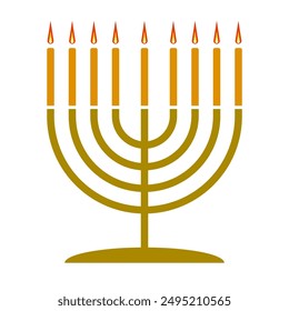 Menorah vector illustration, happy hanukkah judaism religious holiday hebrew celebration, candelabrum with candles. Hebrew lampstand isolated on white background. Jewish holiday.