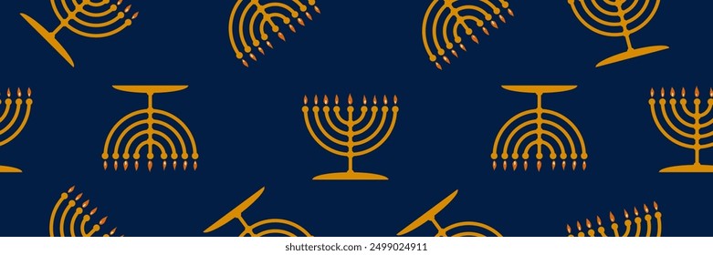 Menorah vector illustration, happy hanukkah judaism religious holiday hebrew celebration, candelabrum with candles. Hebrew lampstand isolated on white background. Jewish holiday. Seamless pattern.