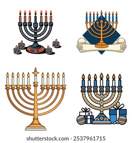 Menorah vector illustration set on isolated white background