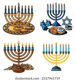 Menorah vector illustration set on isolated white background