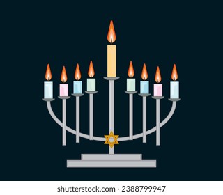 Menorah vector image happy hanukkah judaism religious holidays hebrew celebration, candelabrum with candles