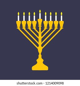 Menorah with white candles on purple background