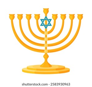 Menorah without candles. Hand drawn trendy flat style isolated icon Jewish holiday of Hanukkah traditional nine branched candelabrum. Happy Hanukkah Vector illustration