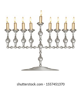 Menorahs give a silver color, on a white isolated background