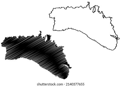 Menorca island (Balearic Islands archipelago, Mediterranean Sea, Kingdom of Spain) map vector illustration, scribble sketch Minorca map