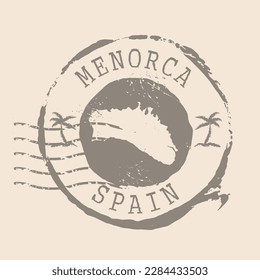 Menorca Stamp Postal. Map Silhouette rubber Seal.  Design Retro Travel. Seal of Map Menorca grunge  for your web site design, app, UI. Spain. EPS10.