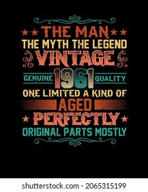 Mens 60 Years Old Gift Vintage 1961 Man Myth Legend 60th Birthday T-Shirt design