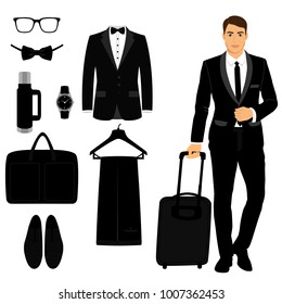 Men's Accessories. Wedding men's set. Clothing. Flat design. Vector illustration.