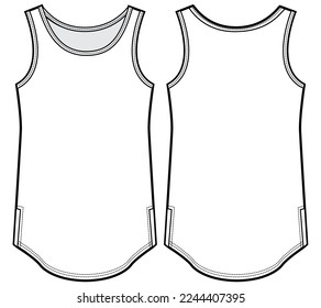 Men's active sleeveless Tank top vest flat sketch fashion illustration drawing template mock up with front and back view