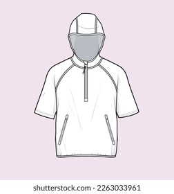 Mens active wear gym hoodie flat sketch illustration