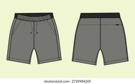 Calções de cordão atlético para homem Technical Flat Sketch: Front and Back View