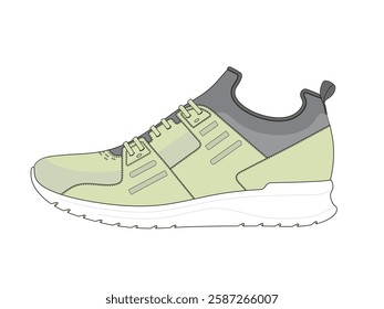 Men's athletic shoes vector illustration technical flat drawing by adobe illustrator.