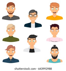 Mens avatars set icons in cartoon style for web and mobile design