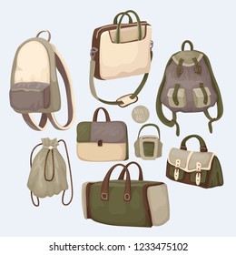 Men's bag, small and big, a backpack, on shoulders and in a hand. For the laptop and for sport